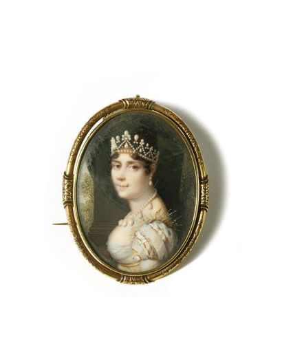 null Daniel SAINT , attribué à. « L’impératrice Joséphine. » Miniature ovale sur...