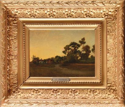 null Jean Ferdinand CHAIGNEAU (1830-1906) Paysage au crépuscule Huile sur carton...