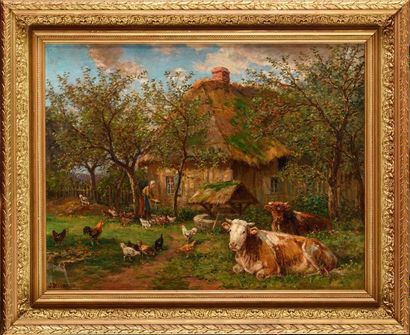null James DESVARREUX-LARPENTEUR (1847-1937) Scène de ferme Huile sur toile Signé...