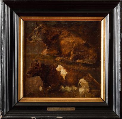 null Camille COROT (1796-1875), dans le goût de Etude de vaches Huile sur toile marouflée...