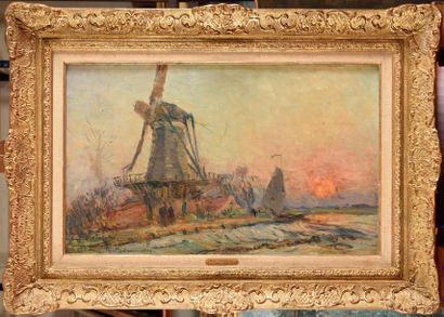 null Albert Marie LEBOURG (1849-1928) Moulin près de Rotterdam Huile sur toile Signé,...