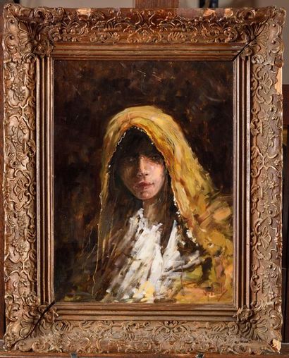 null Vincenzo IROLLI (1860-1949) Portrait de jeune fille Huile sur panneau Signé...