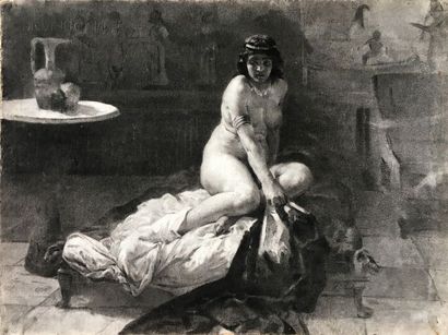 null Ecole française du XIXème siècle Femme dans un harem Fusain 44,3 x 57,9 cm Papier...