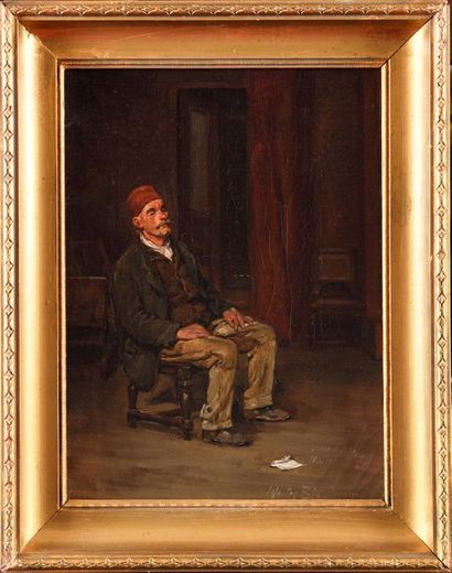 null Walter BIDDLECOMBE (1855-1903) Vieil homme à la chechia Huile sur toile Signée...