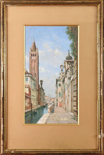 null Amédée ROSIER (1831-1898) Canal à Venise Aquarelle Signé en bas à droite 50...