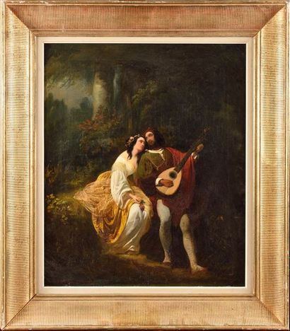 null Ferdinand WACHSMUTH (1802-1869) Romance musicale en sous-bois, 1847 Huile sur...