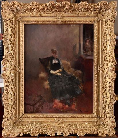 null Jean-Louis FORAIN (1852-1931) Jeune femme assise Huile sur toile Signé en bas...
