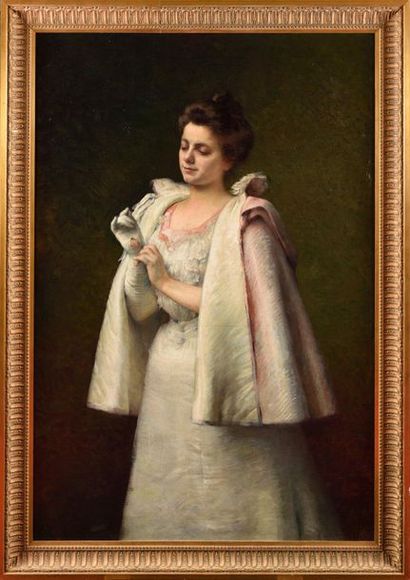 null Hippolyte LUCAS ( 1854-1925) Portrait de Mme Jean RICHEPIN Huile sur toile 151...