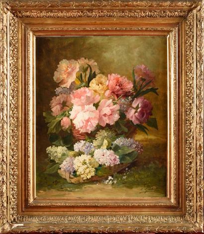 null Ecole Française du XIXe siècle Nature morte aux fleurs Huile sur toile Signé...