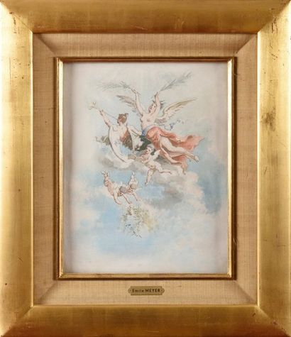null Émile MEYER (1823-1893), attribué à Etude préparatoire, anges dans le ciel Aquarelle...