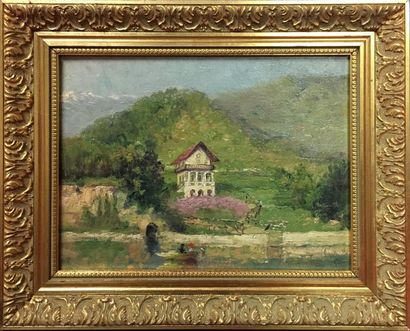 null Louis Joseph ANTHONISSEN (1849-1913) Paysage au lac Huile sur toile Cachet de...