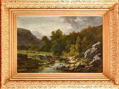null Joseph Charles NODE (1811-1886) Paysage animé Huile sur toile Signé en bas à...