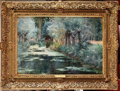 null Léon Louis Antoine TANZI (1846-1913) Paysage à l'étang Huile sur toile Signé...