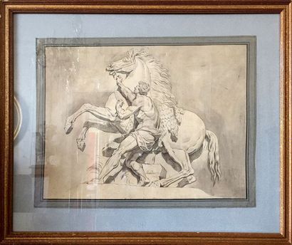 null Johann Michael BAADER (1736-1792) Cheval de Marly d'après Coustou Encre, plume,...