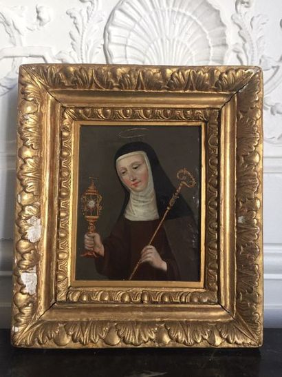 null ECOLE ITALIENNE du XVIIème siècle Sainte Claire Huile sur cuivre 17 x 13,5 cm...