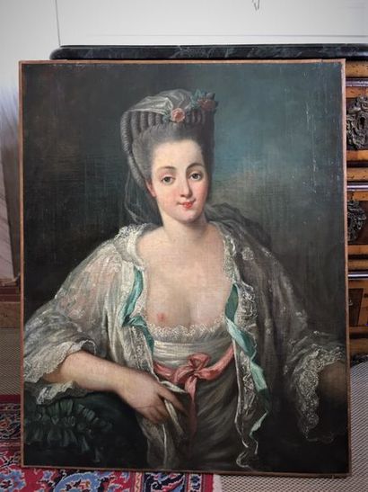null Dans le goût du XVIIIème siècle Elégante au sein nu Huile sur toile 82 x 65...