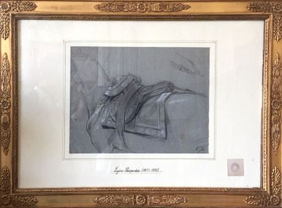 null Eugène CHARPENTIER (1811-1890) Etude d'harnachement Dessin aquarellé et mine...