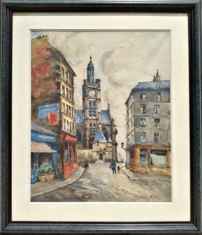 null Franck WILL (1900-1951) Saint Etienne du Mont Aquarelle et crayon Signée en...