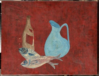 null Gustav GWOZDECKI (1880-1935) Nature morte aux poissons Huile sur toile Signée...