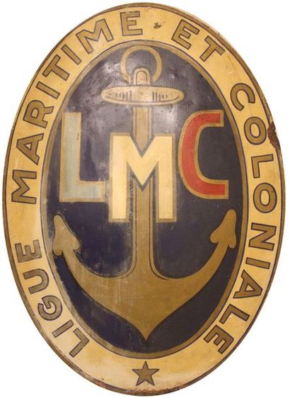  Plaque - Ligue Maritime et Coloniale 
Plaque en tôle peinte " LMC, Ligue Maritime...