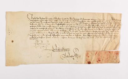 null CHARLES D’ORLÉANS. Pièce signée du duc en qualité de comte d’Asti, contresignée...