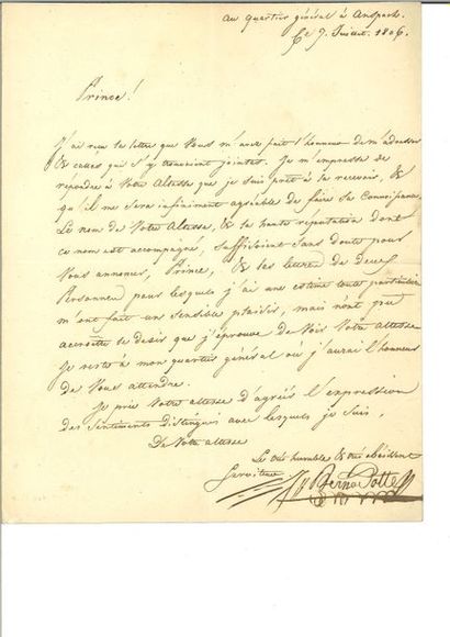 null BERNADOTTE (Jean-Baptiste Jules). Lettre signée à un prince [probablement Ludwig...