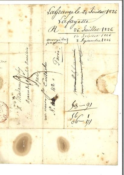 null LA FAYETTE (Gilbert Du Motier de). Lettre autographe signée « à madame Richy[probablement...