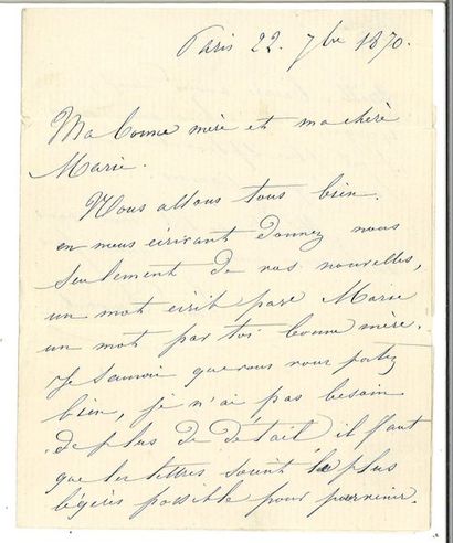 null BALLON MONTÉ. – DUVAL (Ernestine). Lettre autographe signée à madame Mandon...
