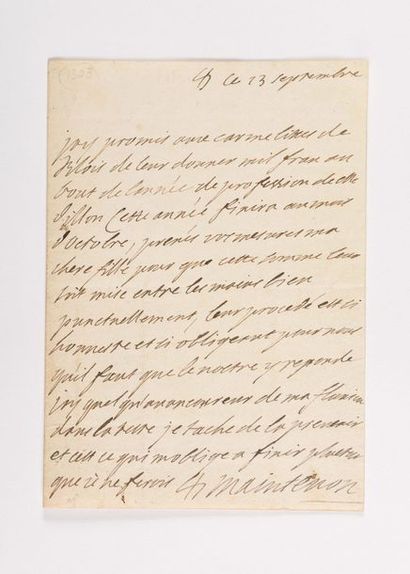null MAINTENON (Françoise d’Aubigné, marquise de). Lettre autographe signée à la...