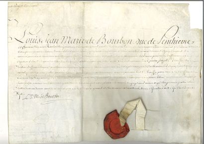 null PENTHIÈVRE (Louis-Jean-Marie de Bourbon, duc de). Pièce signée «L.J.M.deBourbon»...