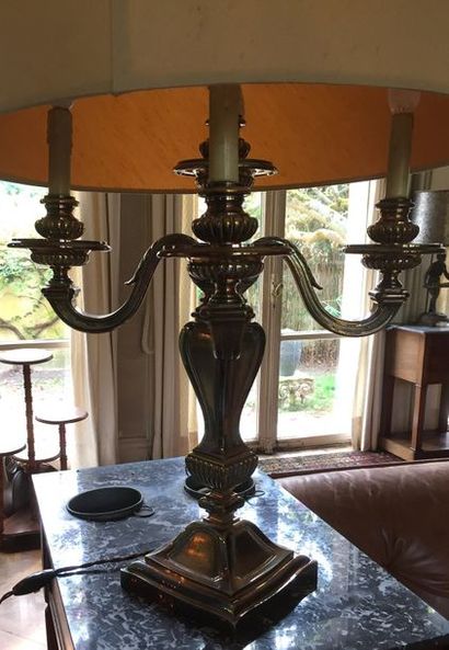 null Paire de lampes à cinq bras de lumières en bronze argenté Haut. : 57 cm