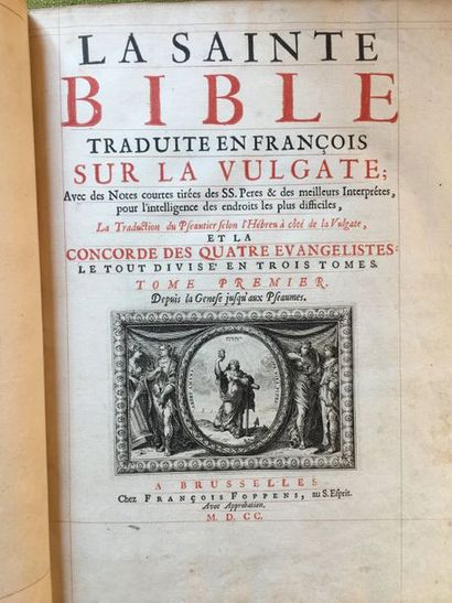 null La Sainte Bible Bruxelles, François Foppens, 1700. 3 tomes en 4 vol. in-4, maroquin...