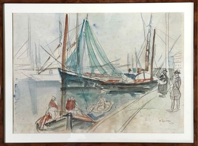 null HENRI EPSTEIN (1892-1944) Le port Aquarelle et crayon Signée et datée 1930 en...