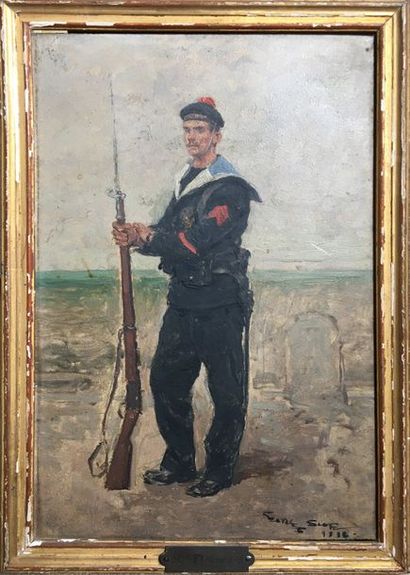 null GEORGES SCOTT (1873-1942) Officier de Marine Huile sur panneau signée et datée...