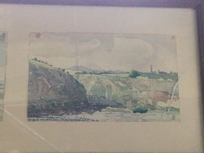 null Lot comprenant : Village de pêcheurs et falaises, deux aquarelles, 14 x 23 cm...