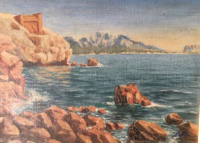 null Lot comprenant : Village de pêcheurs et falaises, deux aquarelles, 14 x 23 cm...