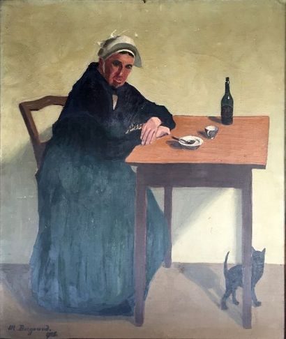 null MARIUS BORGEAUD (1861-1924) Paysanne bretonne attablée Huile sur toile Signée...