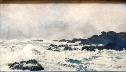 null Ernest Pierre GUERIN (1887-1952) L’Ocean, Quiberon, Bretagne Aquarelle Signé...