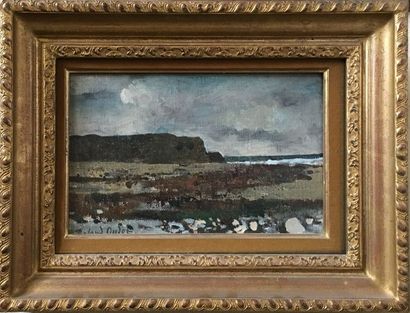 null ROLAND OUDOT (1897-1981) La plage Huile sur toile 21,5 x 34 cm