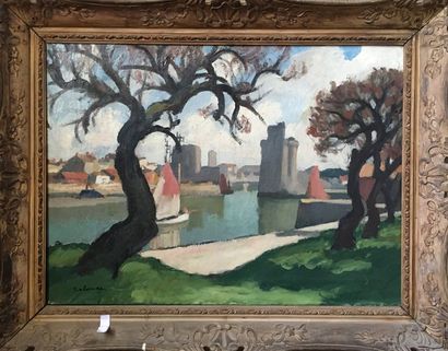 null GASTON BALANDE (1880-1971) Le port de la Rochelle Huile sur toile Signée en...