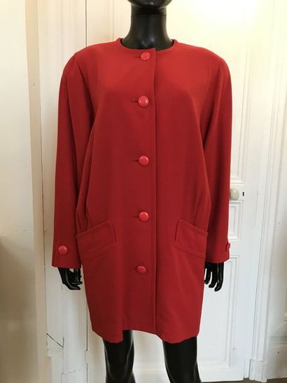 null BALENCIAGA Manteau long 100% laine rouge T.38 (env.) (Bon état)