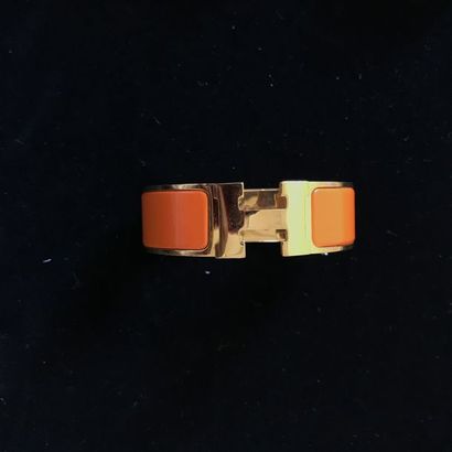 null HERMES PARIS -Made in France Bracelet "Clic Clac H" en métal doré émaillé orange...
