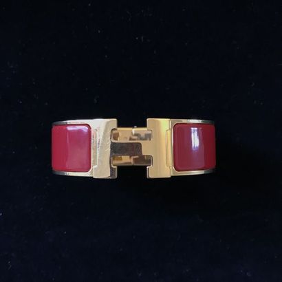 null HERMES PARIS -Made in France Bracelet "Clic Clac H" en métal doré émaillé rouge...