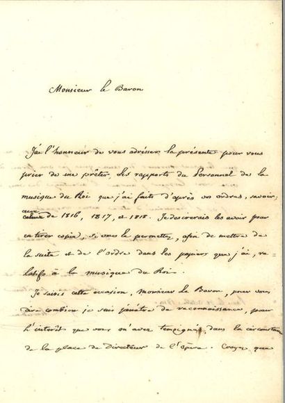 null Cher ubini (Luigi). Lettre autographe signée au baron de La ferté, Denis Pierre...
