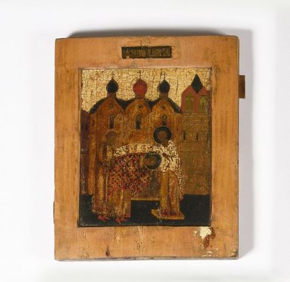 null Icône saint Nicolas

Russie, XIXe siècle

Tempera sur bois

31 x 25,5 cm. A....