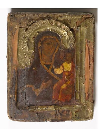 null Icône «Vierge Marie Odigitria » 

Russie, XIXe siècle

Tempera sur bois, oklad...