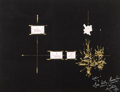 Georges Mathieu 1971 (techniques mixtes avec collage) (50x70cm) Gazette Drouot