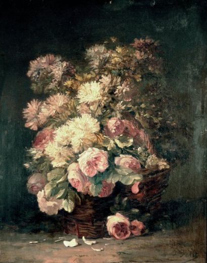 PETIT J. (XIXe siècle) Bouquet de fleurs Huile sur toile signée en bas à droite....