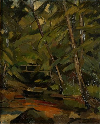 OSTERLIND Anders (1887-1960) Sous-bois Huile sur panneau, signée en bas à droite....