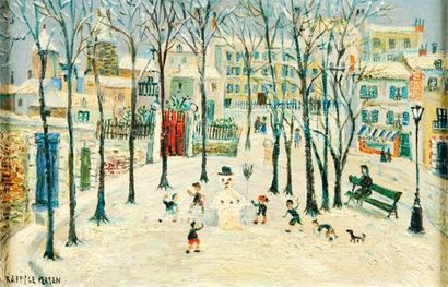 RAFFY LE PERSAN Jean (né en 1920) Les enfants jouant sous la neige Huile sur toile,...